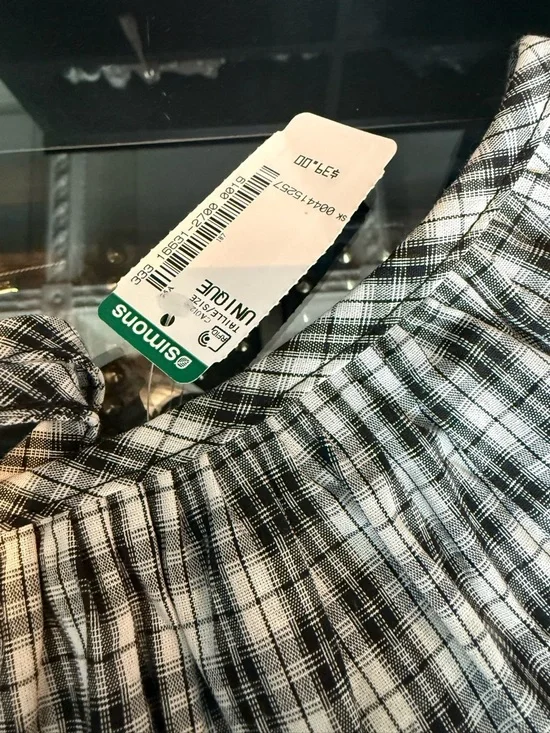 Simons Black & White Plaid Ruffle Mini Apron Skirt - Picture 2 of 3